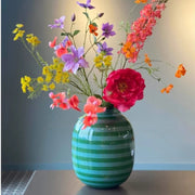 JARRÓN DE METAL CON RAYAS VERDES 32CM