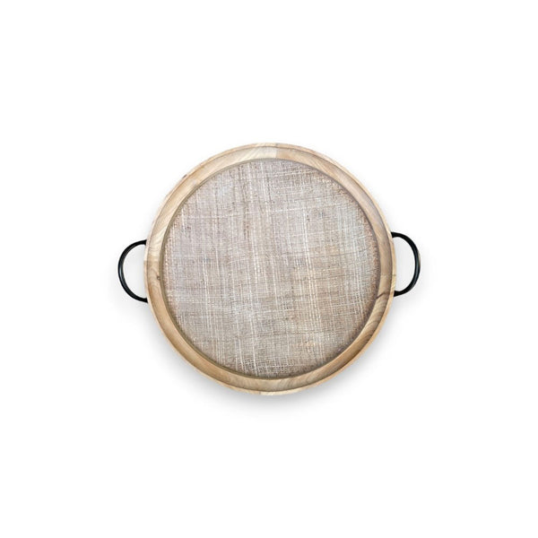 BANDEJA DE MADERA Y TEJIDO REDONDA S