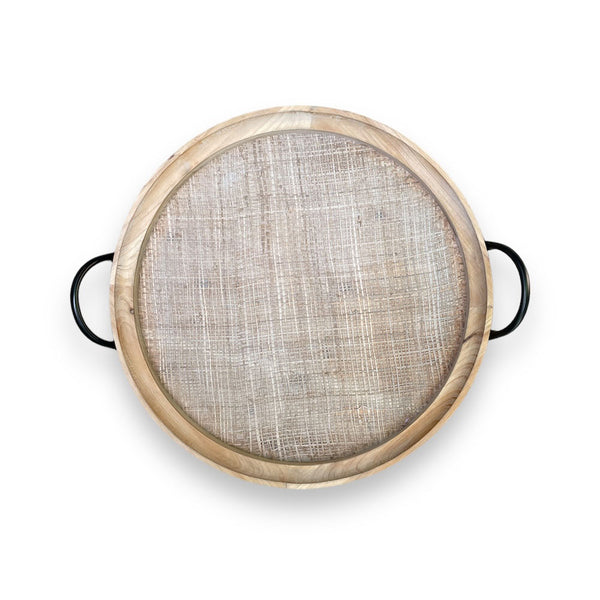 BANDEJA DE MADERA Y TEJIDO REDONDA M