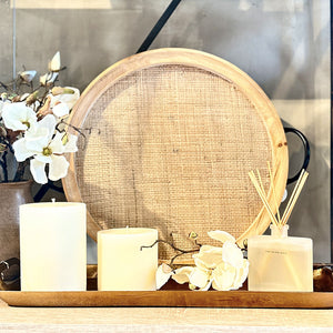 BANDEJA DE MADERA Y TEJIDO REDONDA M