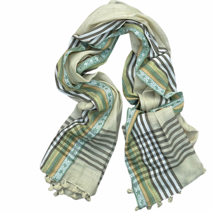 PAÑUELO LARGO DE ALGODÓN  BANDES VERT