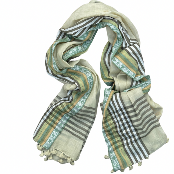 PAÑUELO LARGO DE ALGODÓN  BANDES VERT