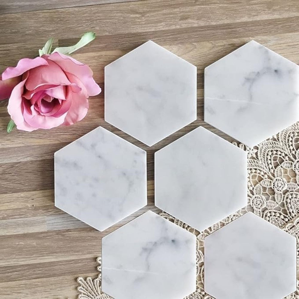 POSAVASO HEXAGONAL MÁRMOL BLANCO