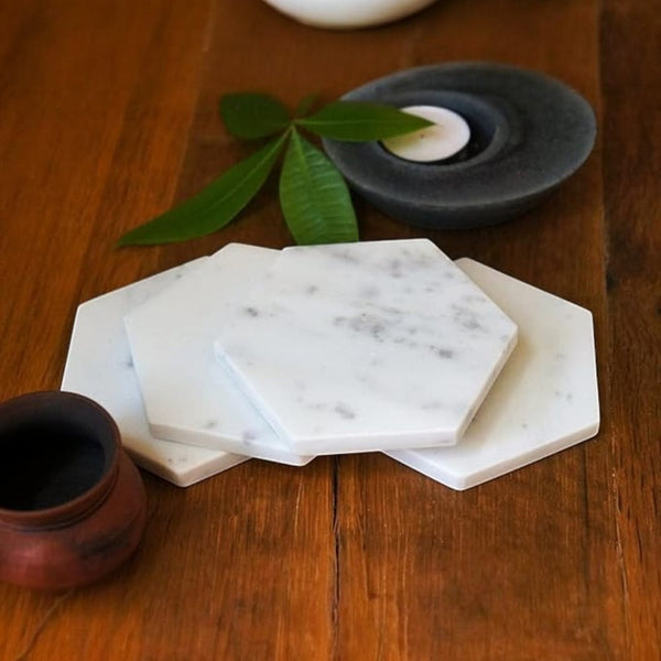 POSAVASO HEXAGONAL MÁRMOL BLANCO