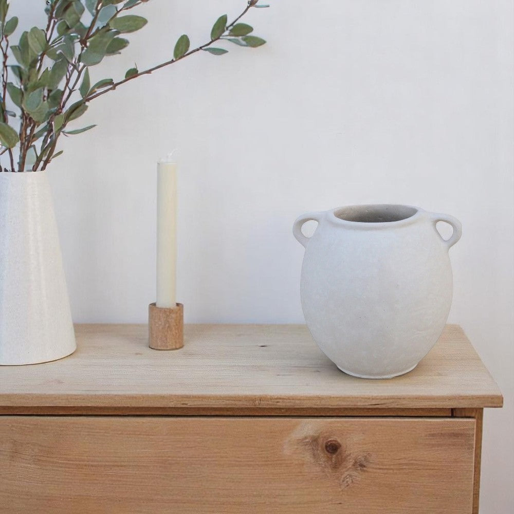 JARRÓN PAPEL MACHÉ CON ASAS BLANCO