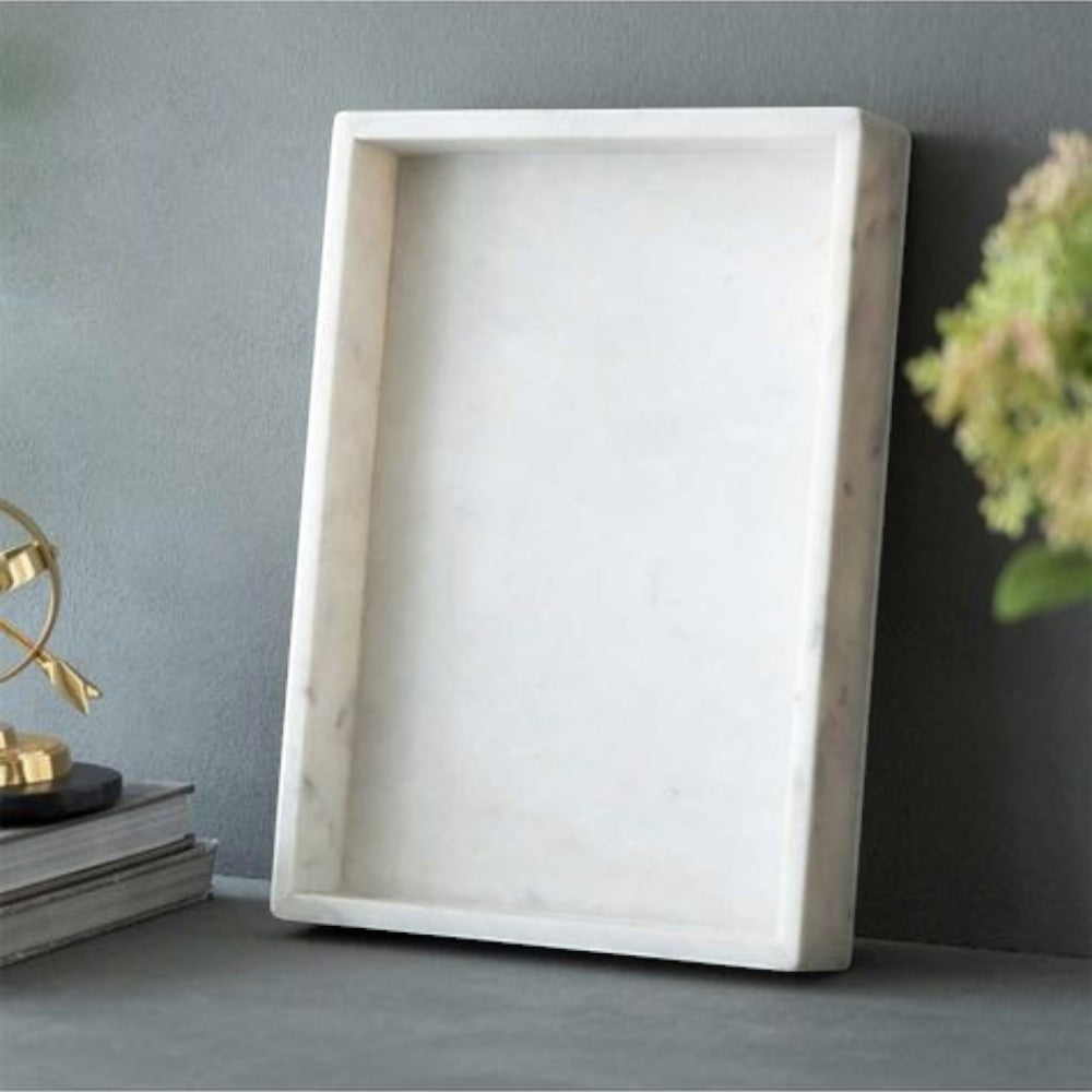 BANDEJA RECTANGULAR DE MÁRMOL BLANCO L