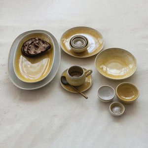 CUENCO DE GRES AMARILLO Y CREMA
