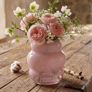 FLORERO VIDRIO ROSADO