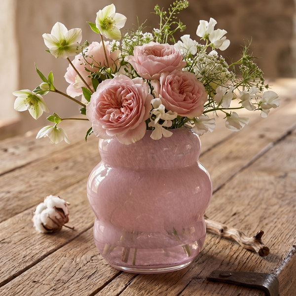 FLORERO VIDRIO ROSADO
