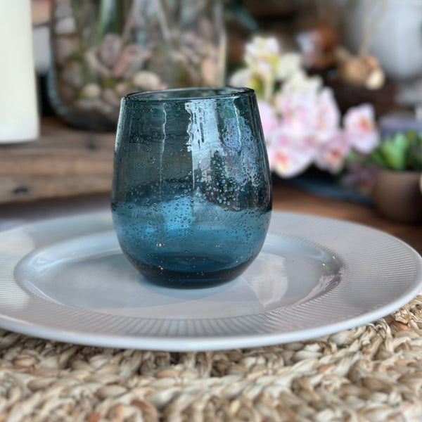 VASO VIDRIO RUSTICO AZUL