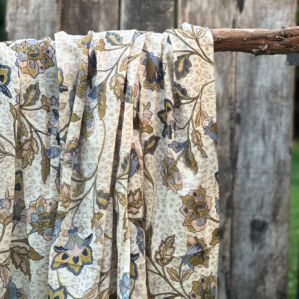 PAÑUELO LARGO DE ALGODÓN  FLEURS VERT