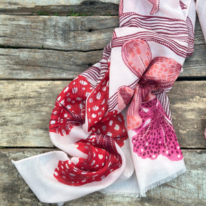 PAÑUELO LARGO DE ALGODÓN  FLEURS EXOTIQUES ROSE