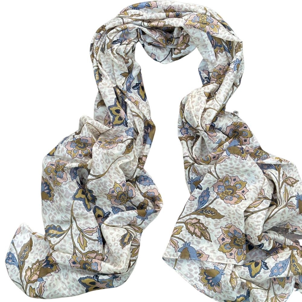 PAÑUELO LARGO DE ALGODÓN  FLEURS VERT