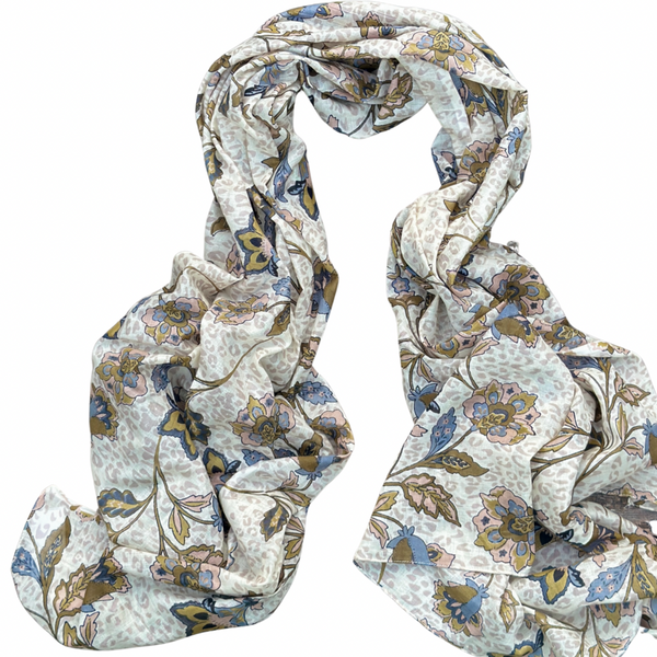 PAÑUELO LARGO DE ALGODÓN  FLEURS VERT