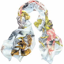 PAÑUELO LARGO DE ALGODÓN  FLEURS EXOTIQUES JAUNE