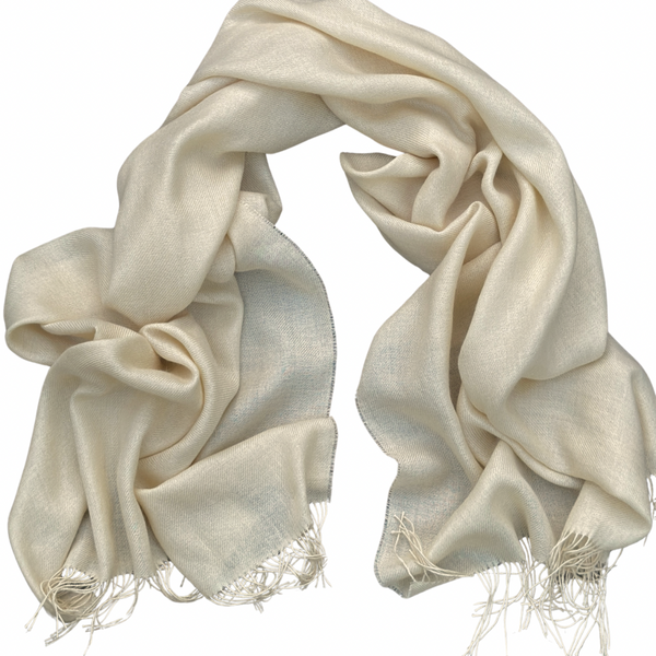 PASHMINA 100% BABY ALPACA Y SEDA COLOR CRUDO