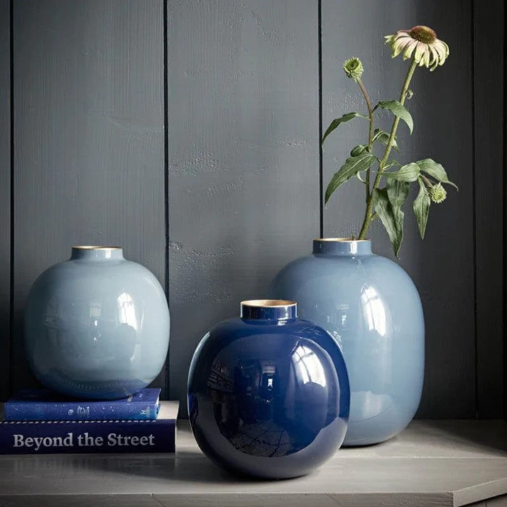 JARRÓN DE METAL AZUL 23CM