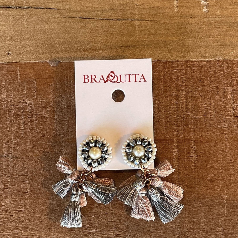 AROS PUCE ET POMPONS ROSE CLAIR