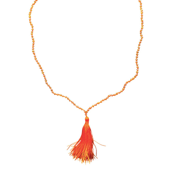 COLLAR LARGO PERLES ET POMPON ORANGE CLAIR