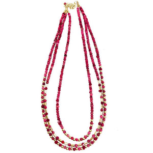COLLAR TELA TRIPLE FUCSIA DORADO