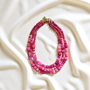 COLLAR TELA TRIPLE SIMPLE FUCSIA