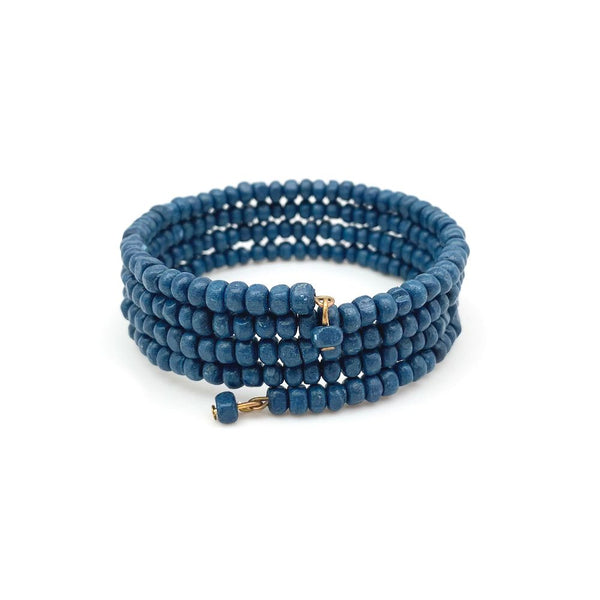 PULSERA MADERA ESPIRAL AZUL