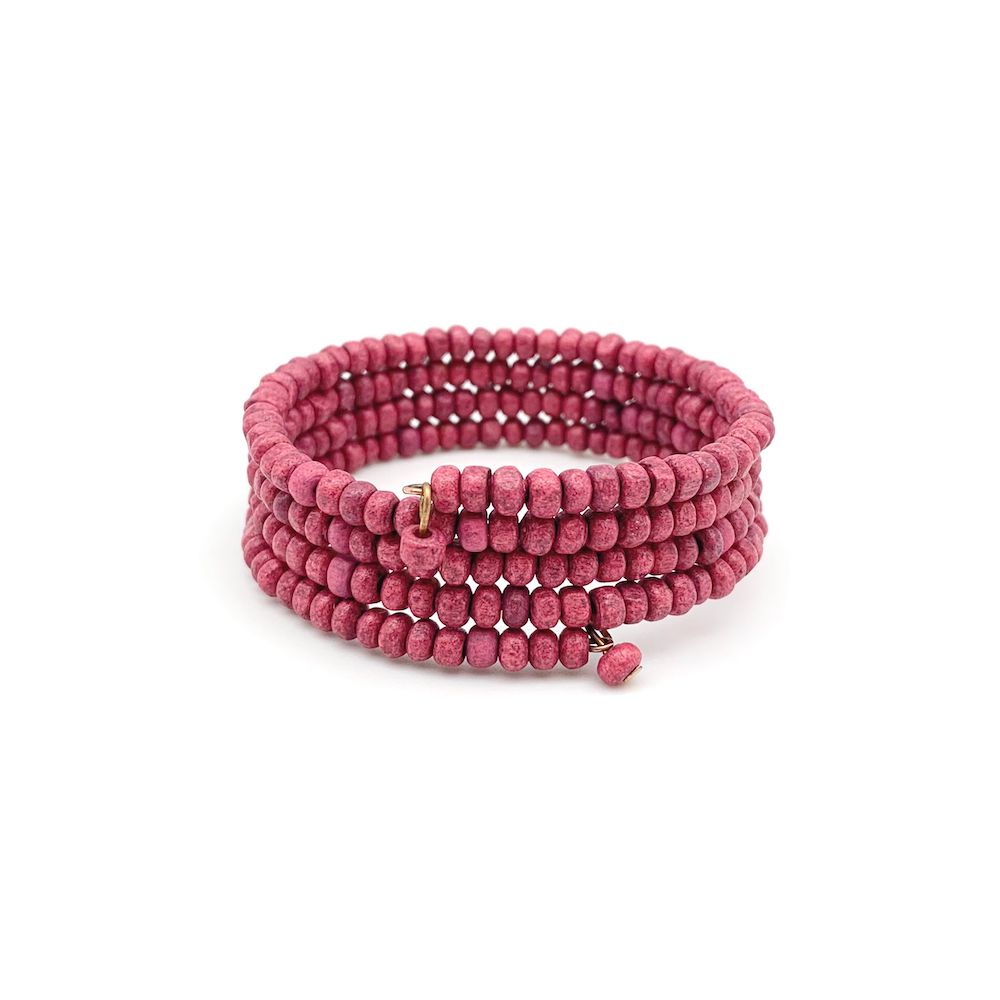 PULSERA MADERA ESPIRAL FUCSIA