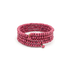 PULSERA MADERA ESPIRAL FUCSIA