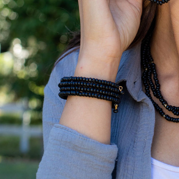PULSERA MADERA ESPIRAL NEGRO