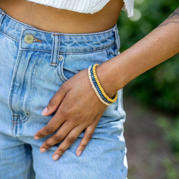 PULSERA MADERA TRIPLE AZUL