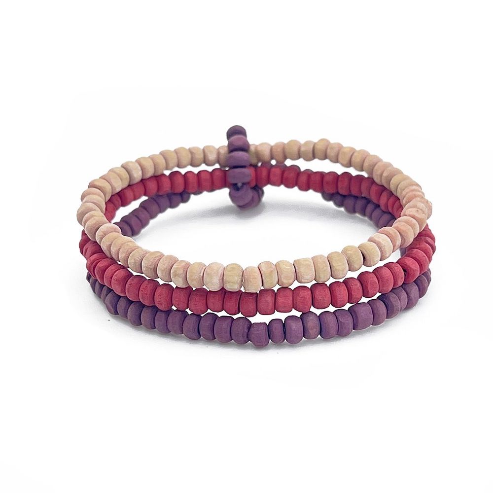PULSERA MADERA TRIPLE MORADA