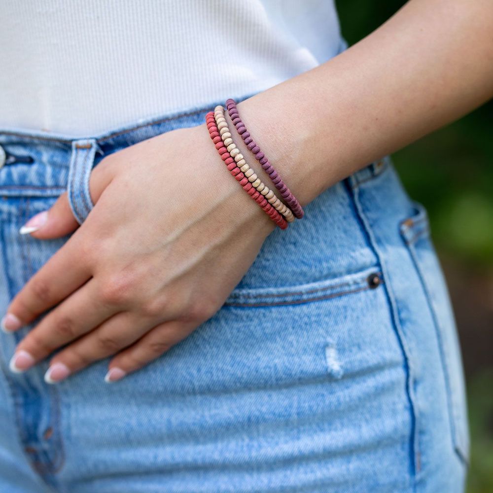 PULSERA MADERA TRIPLE MORADA